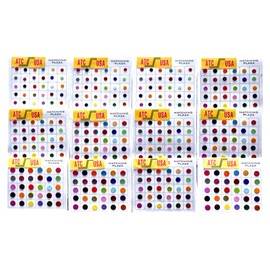 ATC USA - 720 X Count Assorted Multi Color and Multi Size Indian Daily Use Reusable Forehead Bindi Round Dot Temporary Tattoo Body Art Sticker