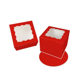 Bakepacker Red 8x8x5 Inches 36pcs Cake Boxes with Window 18-Packs Red Cake Boxes 8 Inch Bakery Boxes (18 Cake Boxes +18 Cake Boards Included)