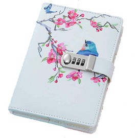 Mruiks NPN112 A5 PU Leather Spiral Bound Notebook Diary with Lock Pen Not Included A5 Size Bird Design