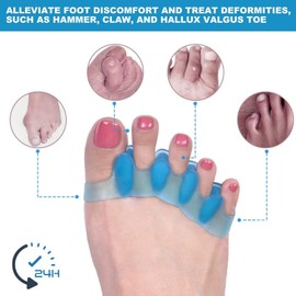 Toe Spacers(1 Pair), Gel Toe Separators to Correct Toes, Bunion Corrector for Women Men Toe Spacer Hammer Toe Straightener Toe Stretcher Big Toe Separators (Blue)