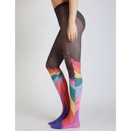 Sahabowi Women Pantyhose, Sheer High Waist Tights, Control Top Stockings, Super Elasticity&Thin (LW2021041113, Flowing Color Printing, 1pc)