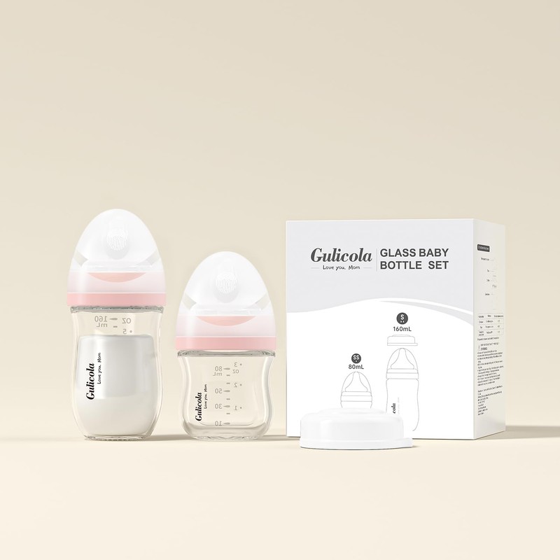 Gulicola Natural Glass Baby Bottle Newborn Set, 3 oz and
