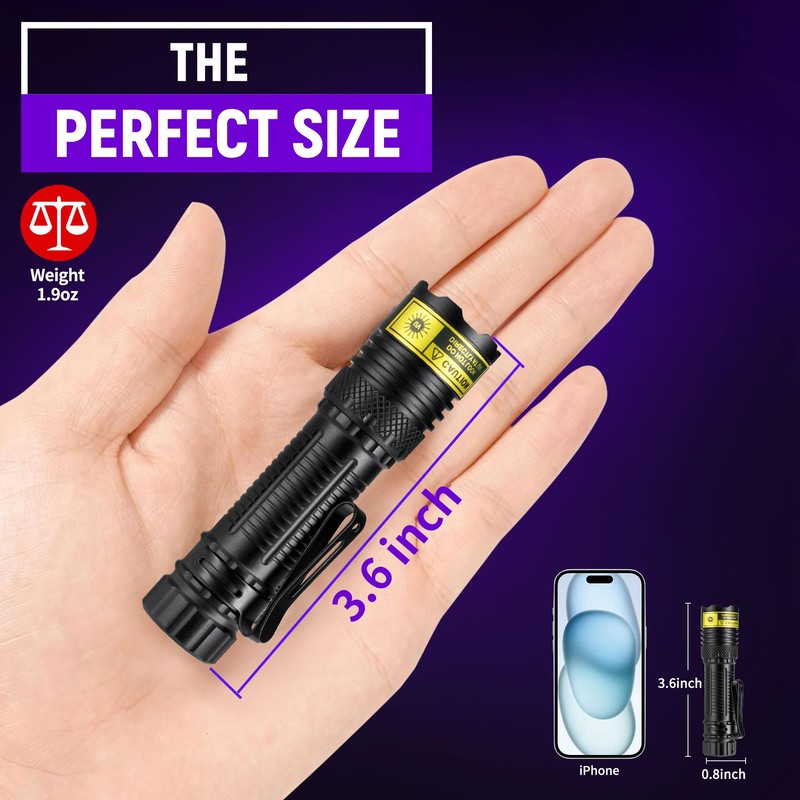 DARKDAWN UV Flashlight 365&395nm Black Light Mini USB Rechargeable Ultraviolet