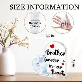 Memorial heart shaped Acrylic Plaque for Loss of Loved One，Sympathy Gifts for Loss of Loved One In Memory of Brother，Miss My Brother in Heaven，Bereavement/Condolences/Grief Gifts