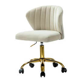 Modern Desk Chair for Home Office Upholstered Wheel Swivel Armless Vanity Living Room Bedroom Work Study Chic Velvet Task Chair/Tan