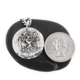 Silver Tree Necklace, Weeping Willow Pendant, Custom Name Engraved, Hammered and Engraved Silver Coin, By NameCoins