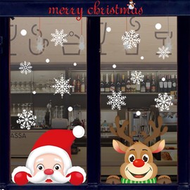 2-Sheet Christmas Window Stickers,Cute Christmas Decals Decorations,Christmas Window Cling Sticker,Double Sided Santa Claus Snowflake Snowman Deer Sticker for Wall Glass Door Showcase