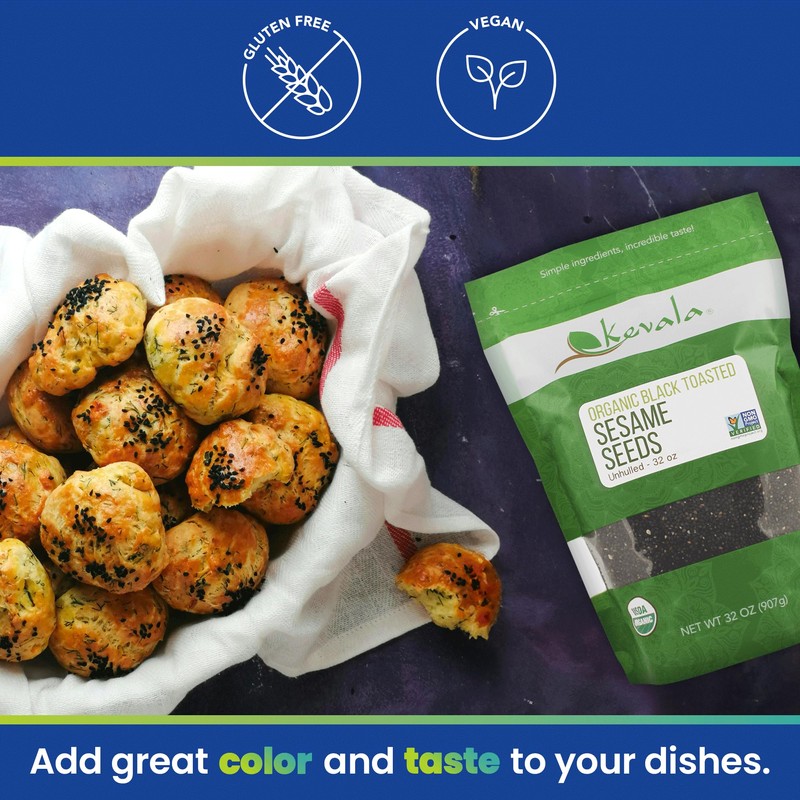Kevala Organic Black Toasted Sesame Seeds – 32 oz, 2