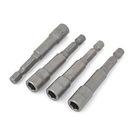 sourcingmap a14050800ux0070 6.5 x 65 mm Magnet Hex Socket Nut Driver Bits - Gray (4 Pieces)