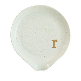 COLLECTIVE HOME - Large Ceramic Spoon Rest, Monogram Ceramic Spoon Holder, 5 Inches Spoon Holder for Stove, Coffee Bar, and Kitchen, Ideal for Large Spoons and Soup Spoons (gold-r)