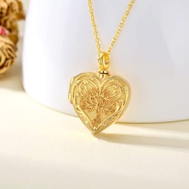 SOULMEET Plated Gold Tree of Life Cremation Locket Necklace for Ashes, Engraving Tree Urn Necklace That Holds Human Dog Cat Ashes, Carry Memorial Jewelry to Keep Someone Always with You