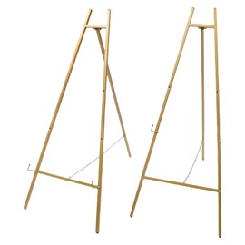 GXFCHYL 2 Pack Tall Steel Pipe Portable Floor Easel Stand for Decorative Display Foldable Large Gold Wedding Easel Stand Adjustable Height & Display Angle Metal Easel (50*104cm)