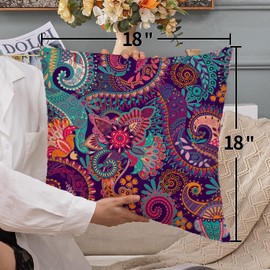 ZFENGYYUAN Boho Purple Bohemian Mandala Paisley Hippie Outdoor garden Abstract Flower Home Sofa Decor 18x18 Inches