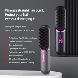 Mindrain Mini Cordless Hair Straightener Brush, Portable Straightening Brush, Only 230g, Lightweight to Carry Out, USB Rechargeable, Anti-Scald, Gifts for Women, lovers or friends. (Gray)