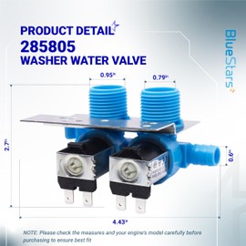 [2025 Upgraded] BlueStars 285805 Washer Water Inlet Valve with Mounting Bracket - Fit Whirlpool Kenmore Kitchen Aid - Replaces 292197 3349451 3354565 AP3094541 KAWS850JQ4 LSQ8243HQ0 7MLSC9545JQ2