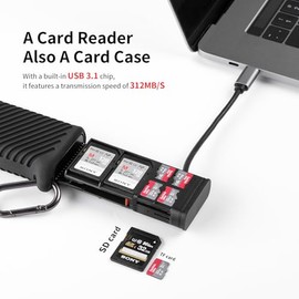 PGYTECH CreateMate Lector de Tarjetas de Memoria de Alta Velocidad Interfaz USB 3.1 Tipo C Tarjeta SD/TF Estuche de Transporte para cámaras, teléfonos