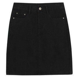 chouyatou Women's Basic Five-Pocket Rugged Wear Denim Pencil Skirt with Slit, Black, X-Large