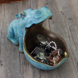 Cutfouwe Small Hippo Statue Table Decoration, Resin Collectable, Small Parts, Container, Key Candies, Home Office Decoration Accessories, Wedding Gifts (Green-Small)