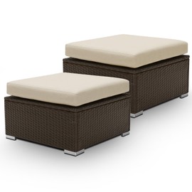 BULEXYARD 2 Pieces PE Rattan Patio Furniture Ottoman Sofas with Thick Cushions Outdoor Wicker Footrest for Backyard, Deck, Garden, Balcony (Brown)