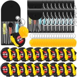 Jutom 36 Pcs Mini Screwdriver Keychains Mini Tape Measure Keychains Construction Helmet Keychain Set Bulk Mini Screwdriver Keychains in Portable Pouch for Men Party Favors Tool Birthday Party Gifts