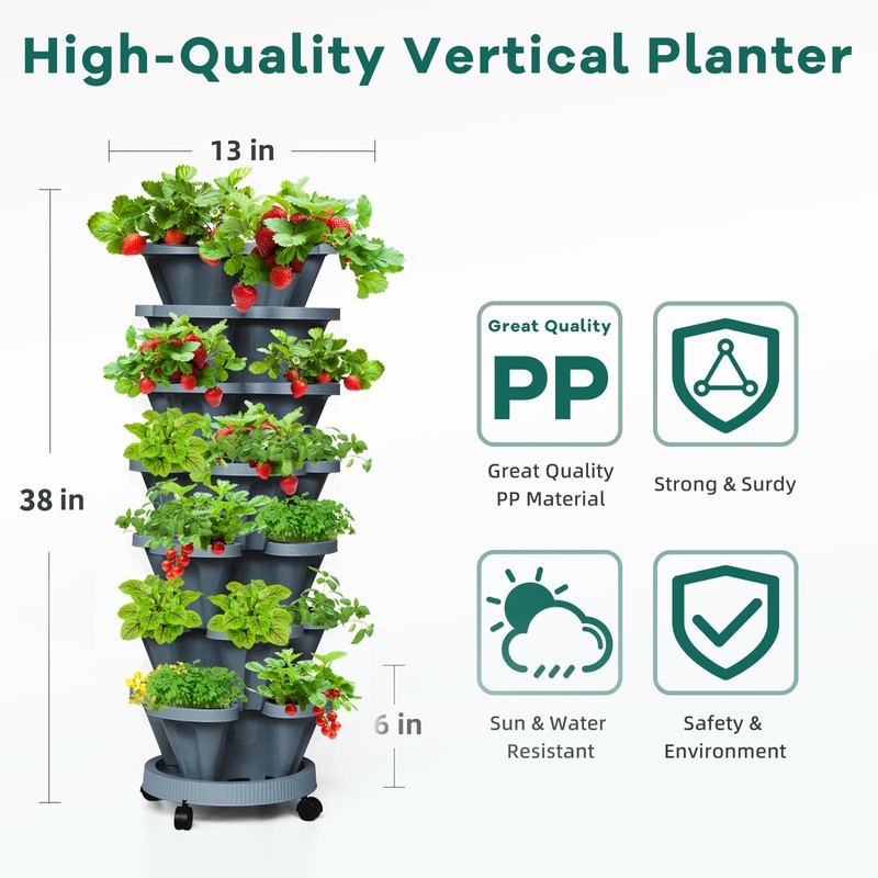Tectsia 7 Tiered Strawberry Vertical Planter 2 Pack, Stackable Tower