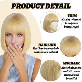 Golden Short Blonde Wigs for Women, with Bangs and Bob Haircut Design Short Blonde Wig, Suitable for Daily Gatherings and Festivals to Wear Wigs for Women