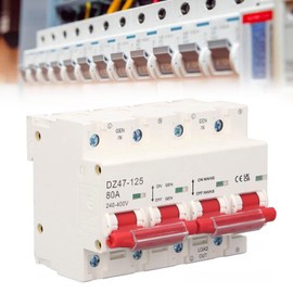 80A Interlock Miniature Circuit Breaker Dual Power Changeover Switch with Bus Bar 2P+2P AC 240-400V for Fire Places, Hospitals