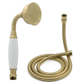 HOMEDEC Vintage Handheld Shower Head with 59inch Flexible Hose High-Pressure Antique Rain Showerhead Combo Replacement No Wand Holder, Round Telephone Shape, Brushed Gold