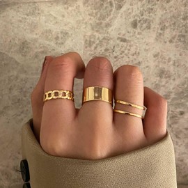 Xmsrn Vintage Open Knuckle Rings Set Gold Stacking Finger Rings Punk Double Line Rings Gothic Wide Hand Rings Triple Rings for Women