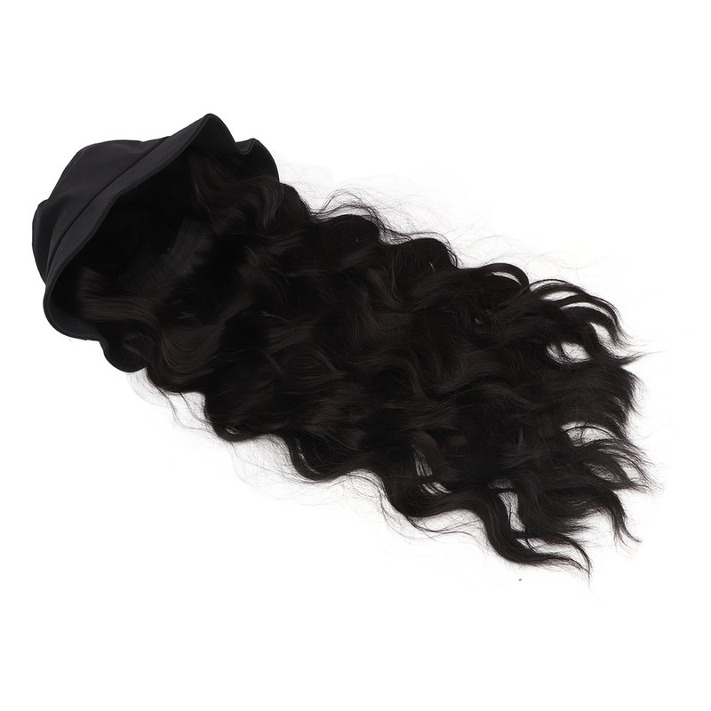 Hat Wig Women Detachable Middle Length Black Brown Curly Wavy