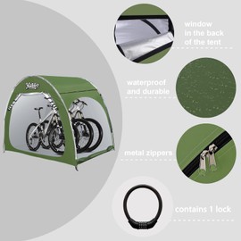 Yanledoo Bike Shed, Large Bike Storage Tent, Outdoor Portable Bike Storage Shed Tent, Bike Tent, Waterproof Bicycle Shelter with 210D Oxford Fabric, Bicycle Cover Fits 3-4 Bikes (Green)