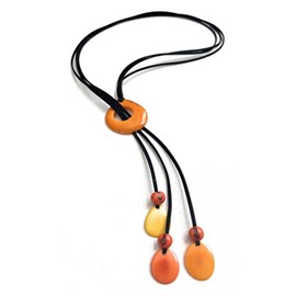 Artesania Karissma Tagua Necklace in Orange, Organic Tagua Nut Jewelry TAG706, Tagua Lariat Necklace 30 inches, Adjustable