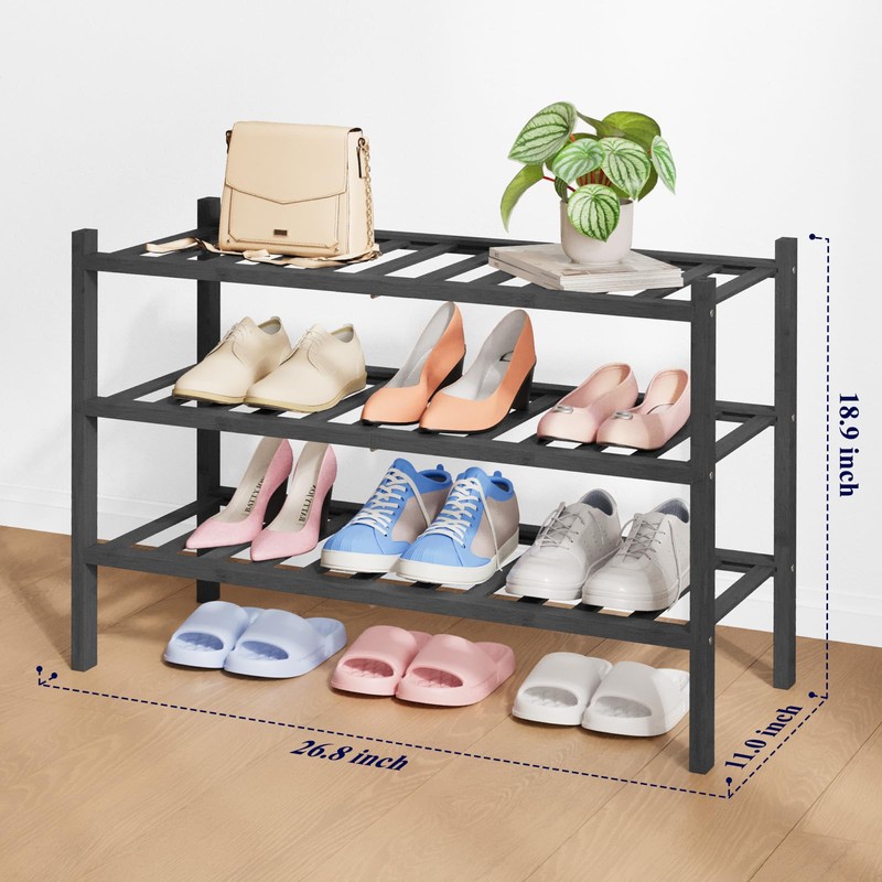 Kitsure Bamboo Wooden Shoe Rack for Closet, 26.8" Wide -