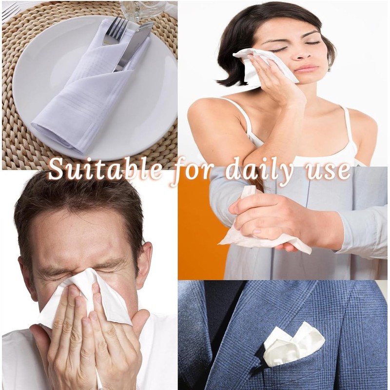 Premium Cotton Men's Handkerchiefs,100% Soft Cotton,White Classic Hankies Pack of