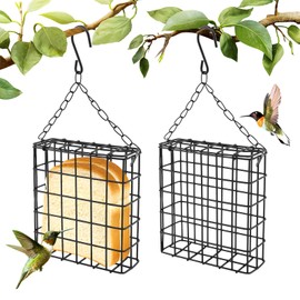 2 Packs Metal Suet Bird Feeder for Outside Hanging - Windproof Suet Cage, Ideal for Woodpeckers, Nuthatches & Wild Birds