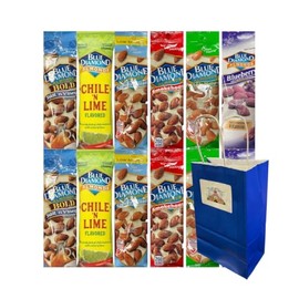 Variety Pack Diamond Almonds 12 Count – 6 Flavors – Whole Natural, Lightly Salted, Chile 'n Lime, Smokehouse, Salt 'n Vinegar, Blueberry – 1.5 oz Packs with Blue Paper Gift Bag