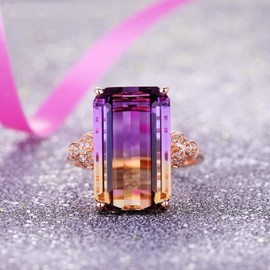 Hsitgexf Vintage 18K Rose Gold Plated Purple Gemstone Emerald Cushion Cut Tourmaline Ring Women's Anniversary Engagement Jewelry, US code 6, Rose Gold