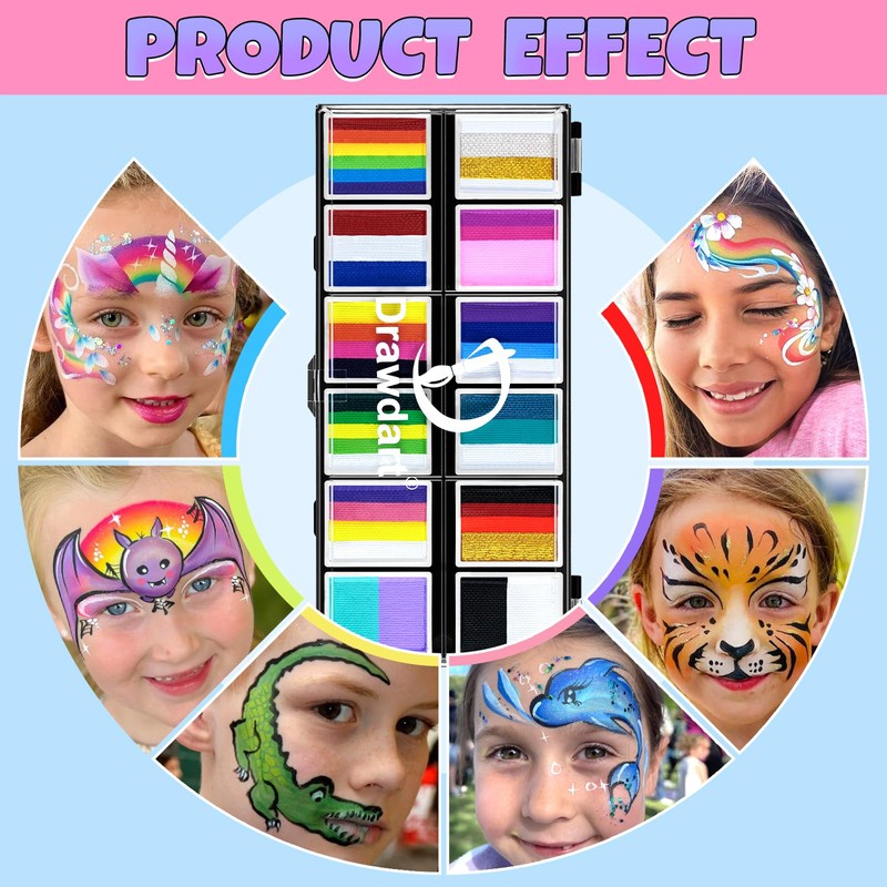 Drawdart Professional Face Painting Kit for Kids Adults, Split Cake