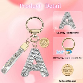 PGYMLSH Initial Letter keychains for women white cute glittery bag money handbag lanyard car accessory Charms keychain gift (A-White)