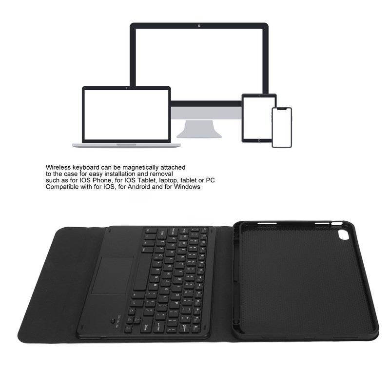 Tablet Case with Magnetic Keyboard Pencil Holder Touchpad for IOS