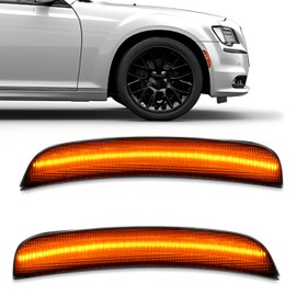 HECASA LED Side Marker Lights Compatible with 2015-2023 Chrysler 300 Replacement for CH2551136 CH2550136 Bumper Signal Parking Lamps 2Pcs Smoke Lens Front Yellow LED