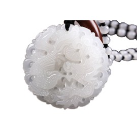 yigedan Natural White Jade Dragon Phoenix Dragon Pendant Necklace, jade, Jade