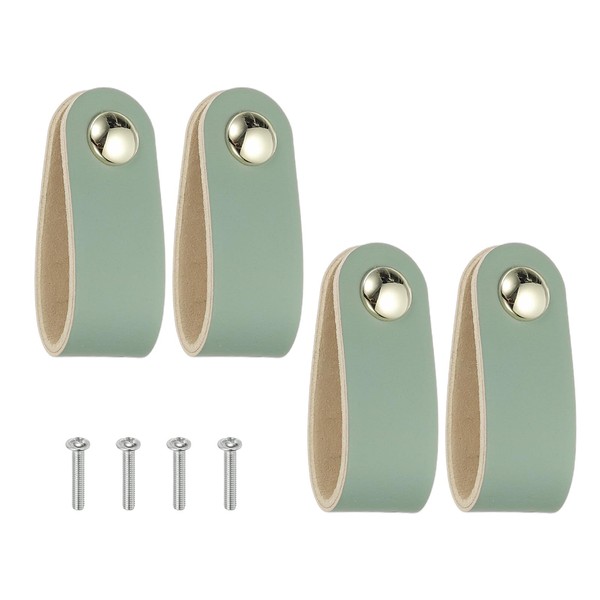 PATIKIL Leather Drawer Pulls, 4 Pcs Leather Handle Single Hole