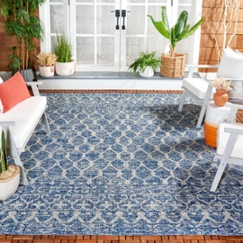 SAFAVIEH Courtyard Collection Area Rug - 8' x 10', Navy & Grey, Indoor/Outdoor, Waterproof & Easy Cleaning, Ideal for Patio, Backyard, Mudroom (CY8798-36821-8)