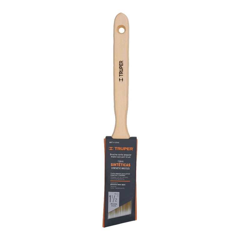 Brocha cerdas sintéticas, mango madera,corte angular, 1-1/2' Truper