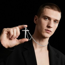 ZAULER Cross Necklace for Men Stainless Steel Inspirational Bible Verse Pendant Cross Chain