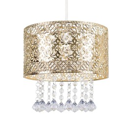 MiniSun | Modern Intricate Pattern Gold Ceiling Light Shade with Jewel Droplets | Pendant Lights, Home Décor & Improvement Essential