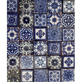 Talavera 100 MEXICAN TILES 2x2 CERAMIC POTTERY TALAVERA MEXICO blue and white