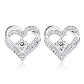 CDE Forever Love Heart Stud Earrings for Women, 925 Sterling Silver Birthstone Heart Stud Earrings Mother's Day Gift Anniversary Birthday Jewelry Gifts for Women Wife Her