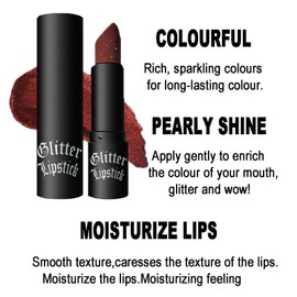 Diamond Glitter Lipstick, Moisture Tinted Lip Balm,Dark Red Lipstick for Women, High Shine Lip Gloss Sparkling High Pigment Non-Stick Cup Lipstick,Shimmer Red Lip Gloss for Women Lips Make up